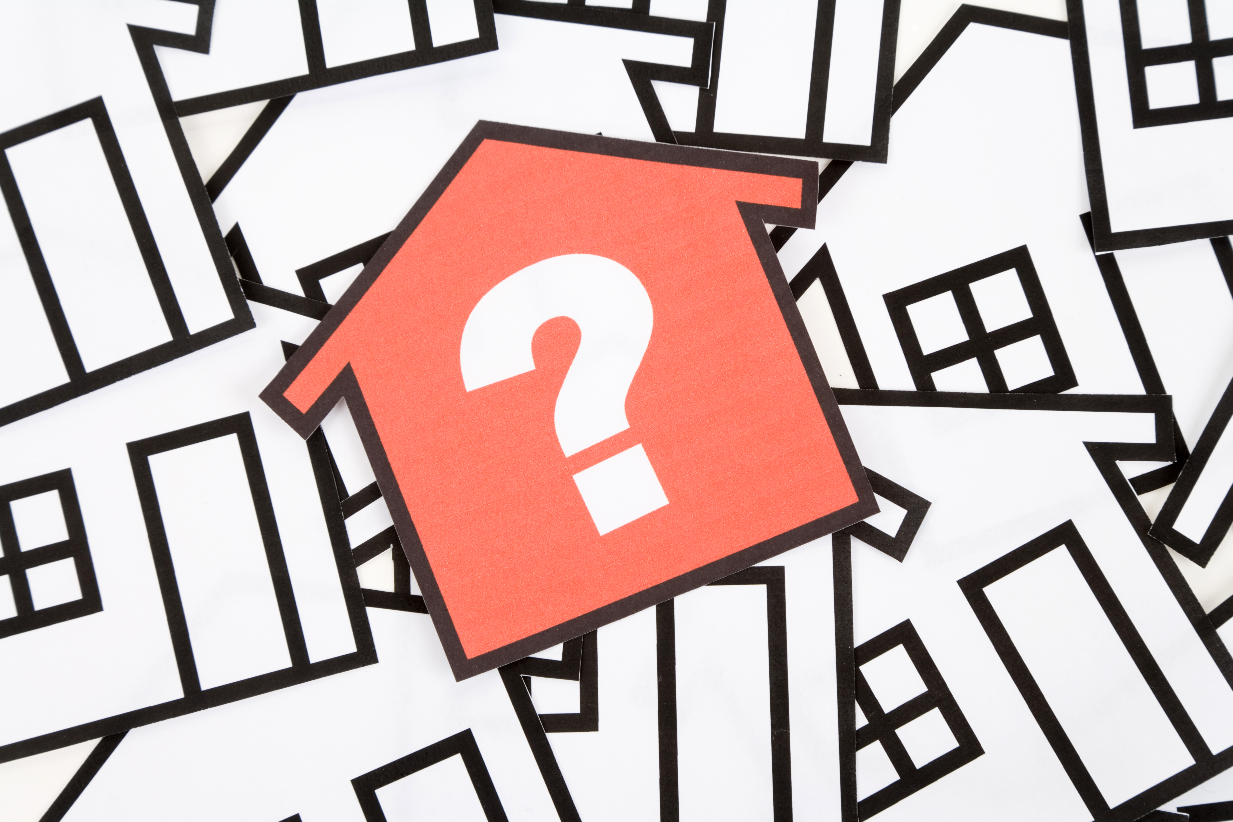 red house with question mark illustration
